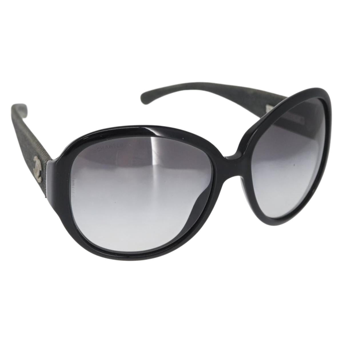 CHANEL Sunglasses plastic Black CC Auth bs32166
