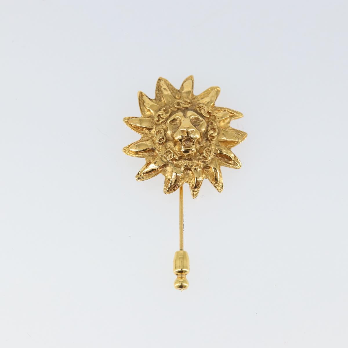 CHANEL Brooch metal Gold Tone CC Auth bs32169
