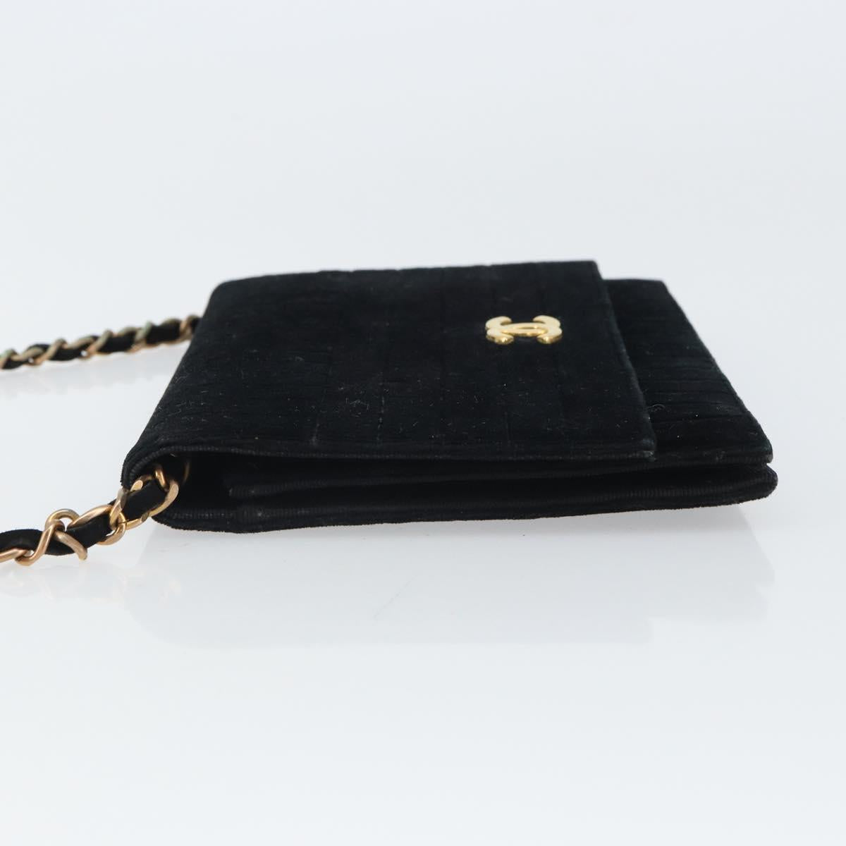 CHANEL Mademoiselle Chain Shoulder Bag Velor Black Gold CC Auth bs32175
