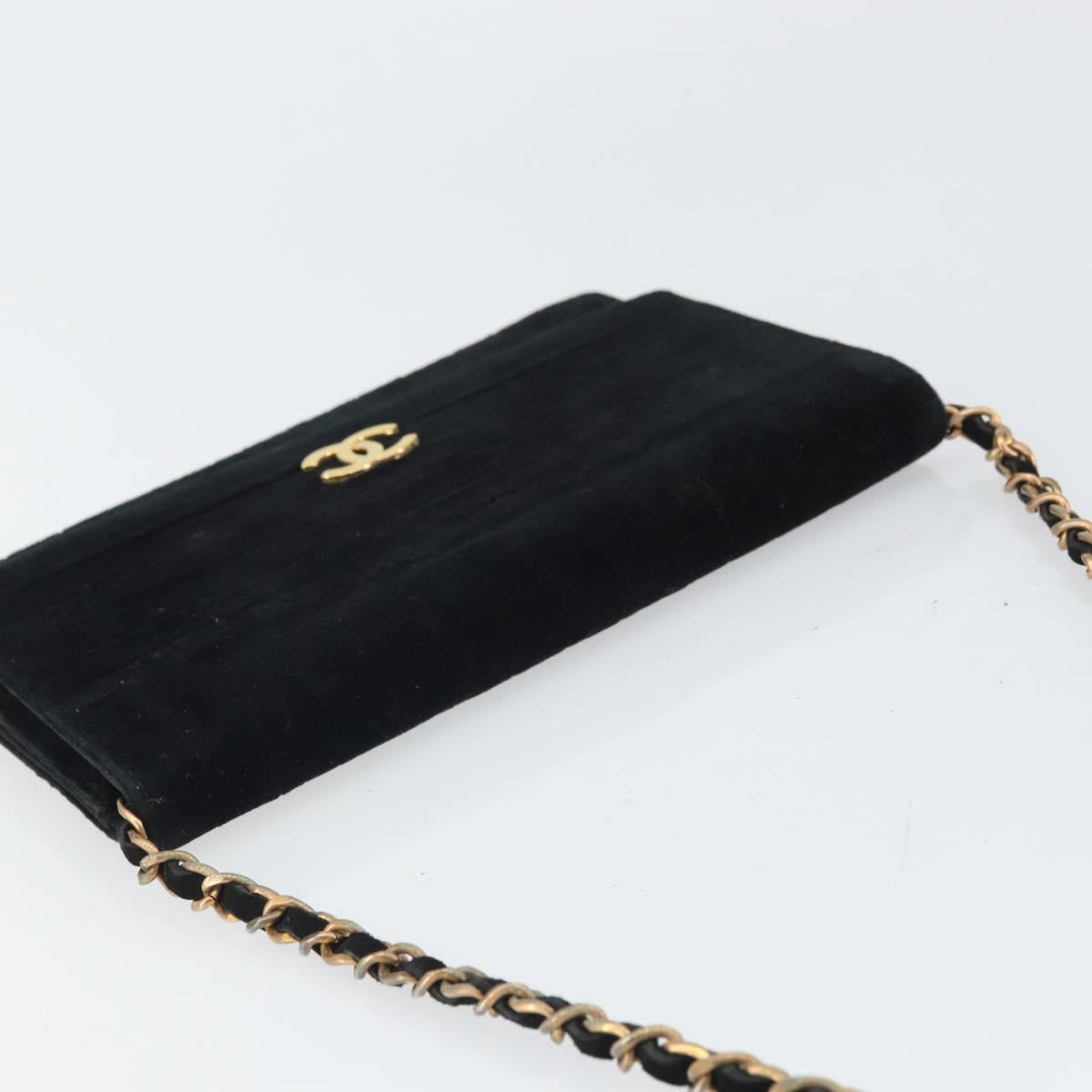 CHANEL Mademoiselle Chain Shoulder Bag Velor Black Gold CC Auth bs32175