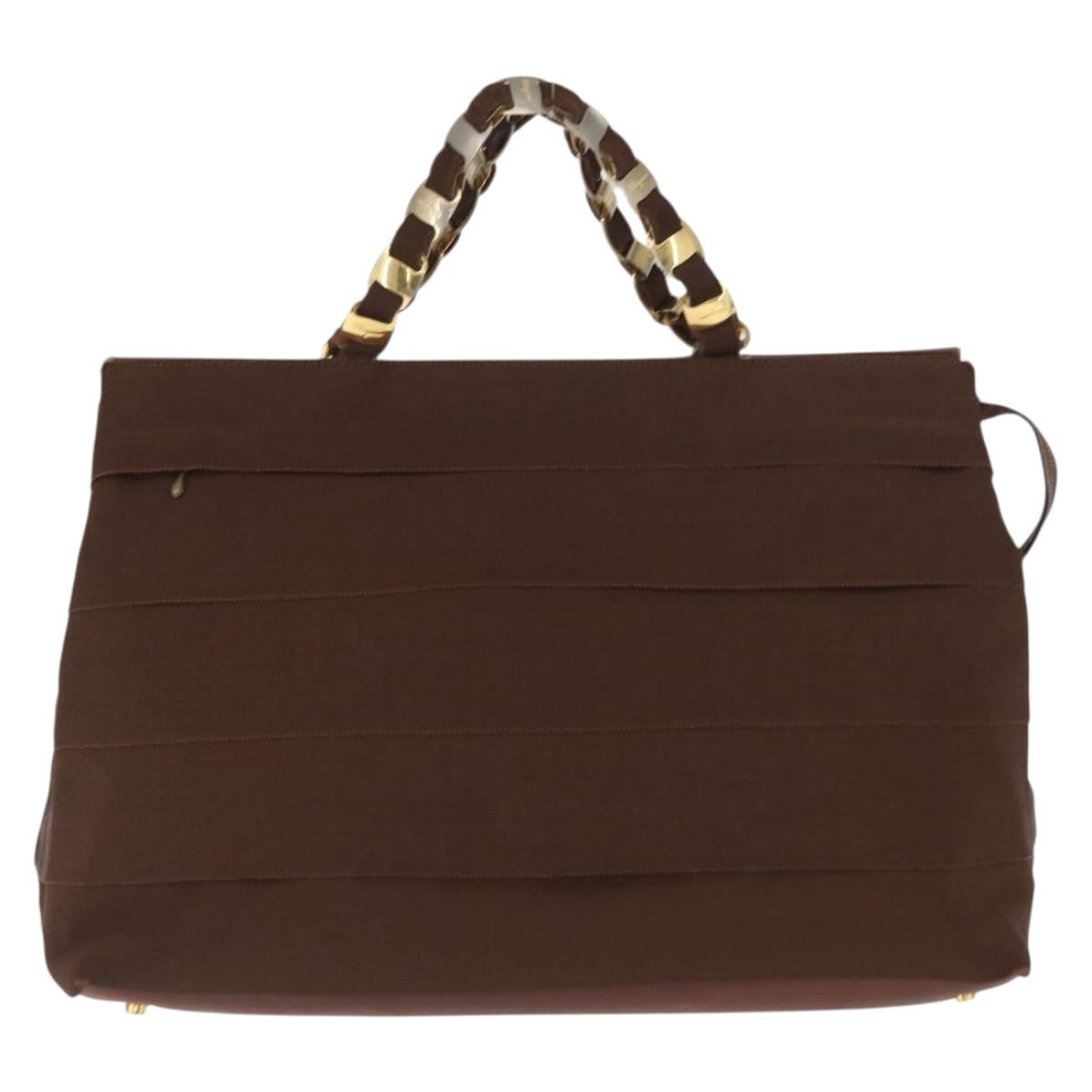 Salvatore Ferragamo Vala Tote Bag Canvas Brown Gold Auth bs32177