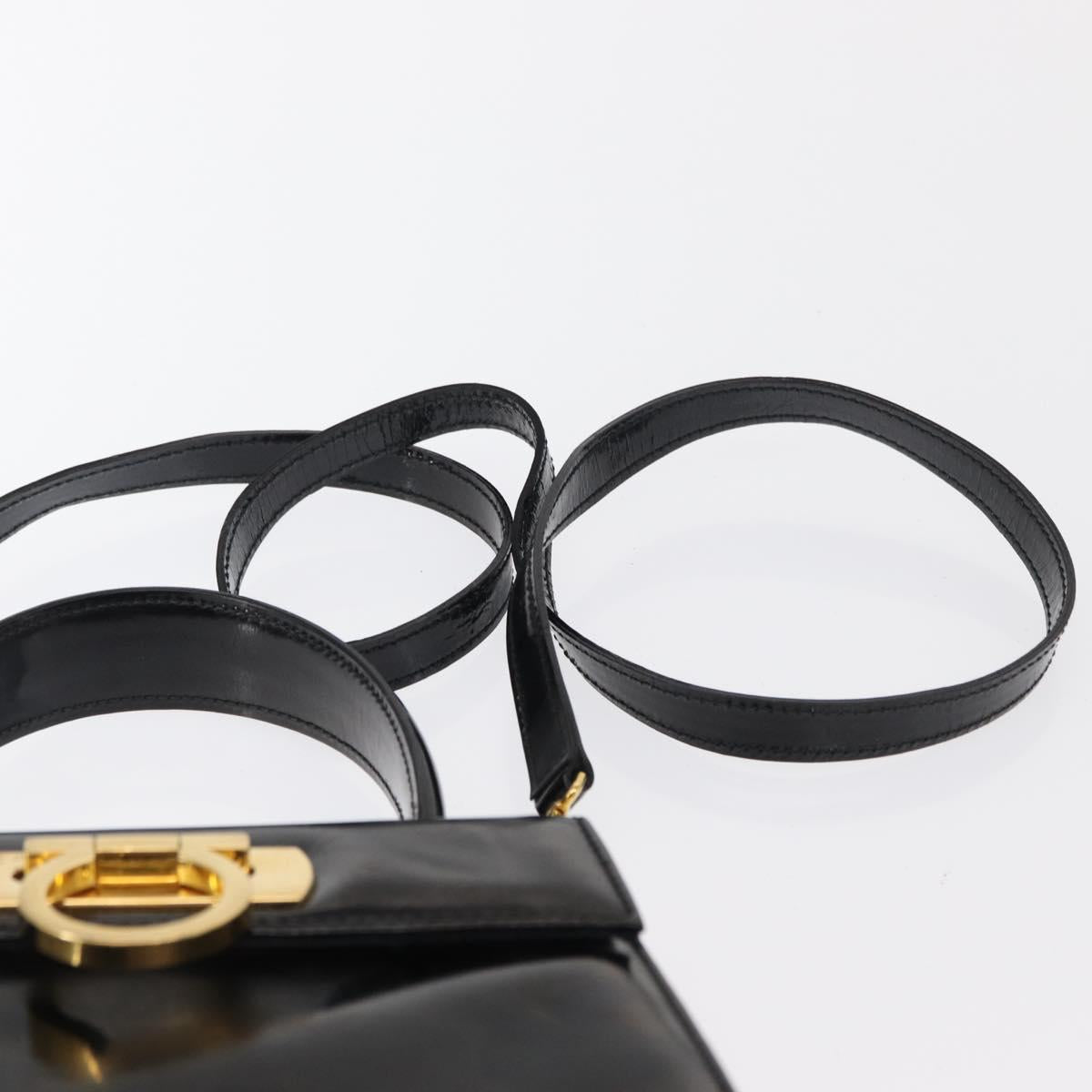 Salvatore Ferragamo Gancini Hand Bag Patent leather 2way Black Gold Auth bs32178