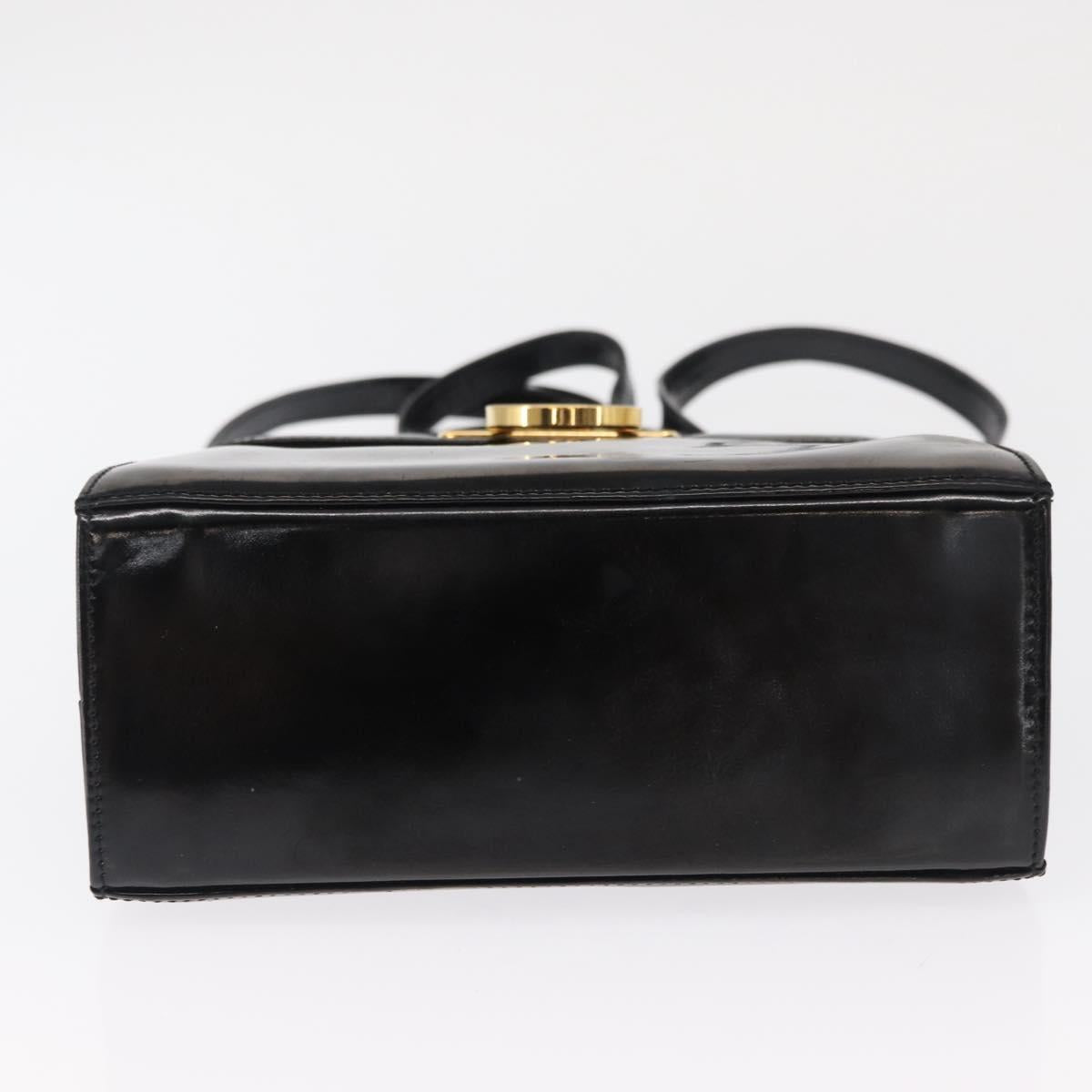 Salvatore Ferragamo Gancini Hand Bag Patent leather 2way Black Gold Auth bs32178