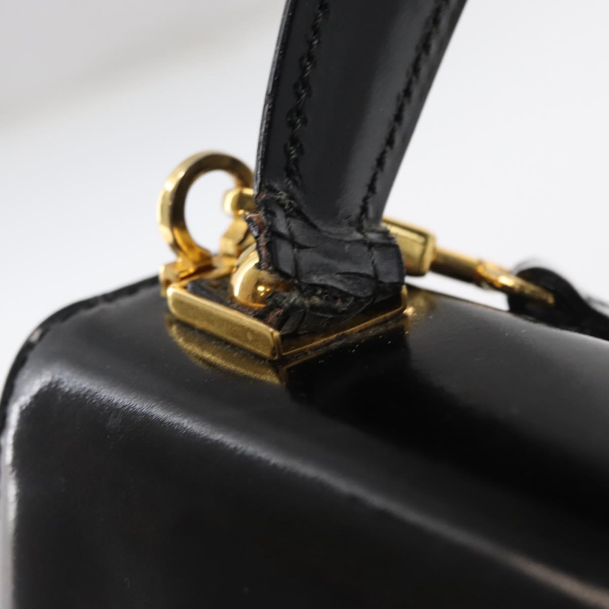 Salvatore Ferragamo Gancini Hand Bag Patent leather 2way Black Gold Auth bs32178