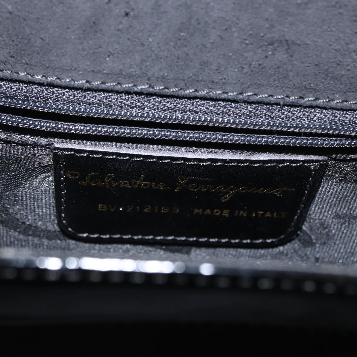 Salvatore Ferragamo Gancini Hand Bag Patent leather 2way Black Gold Auth bs32178
