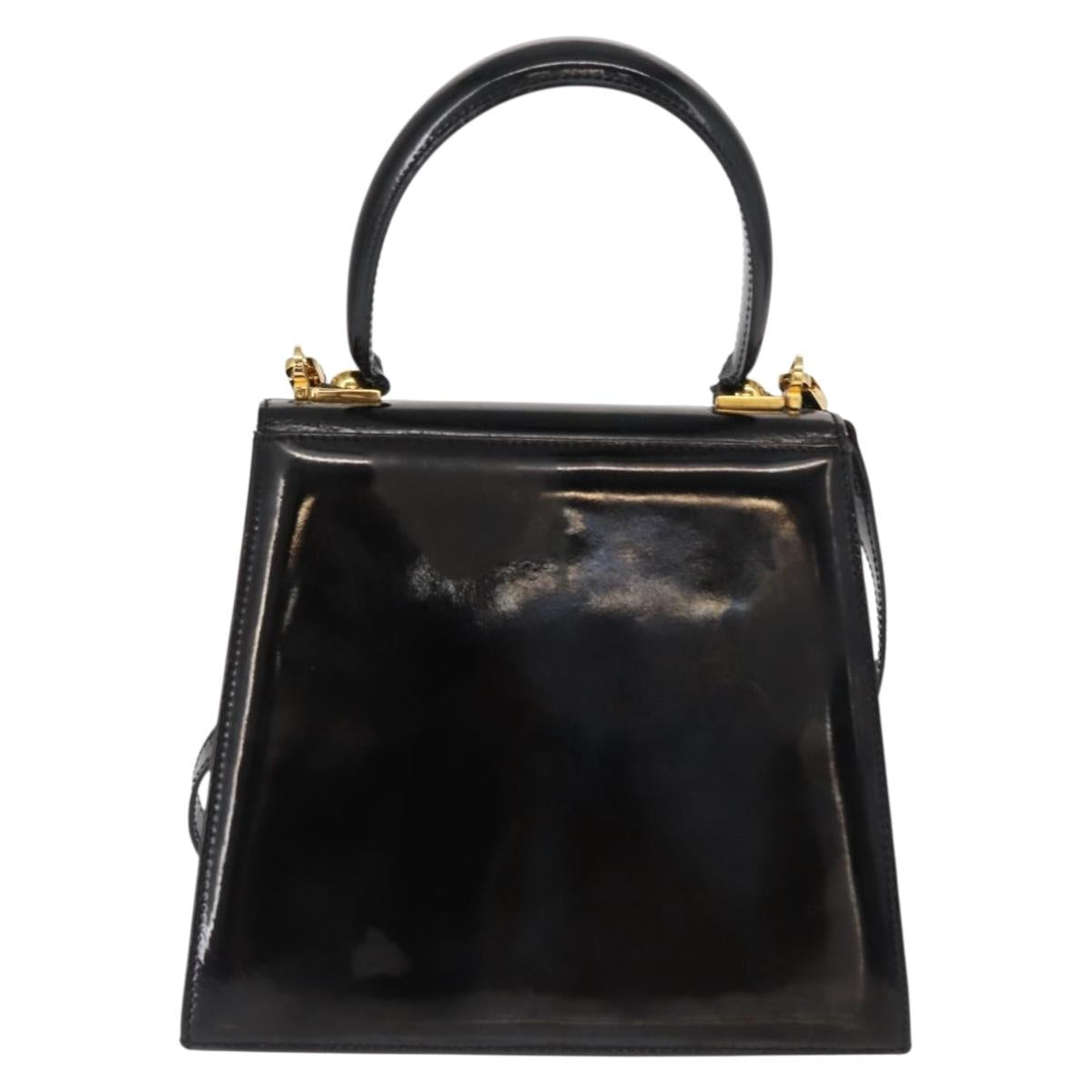 Salvatore Ferragamo Gancini Hand Bag Patent leather 2way Black Gold Auth bs32178