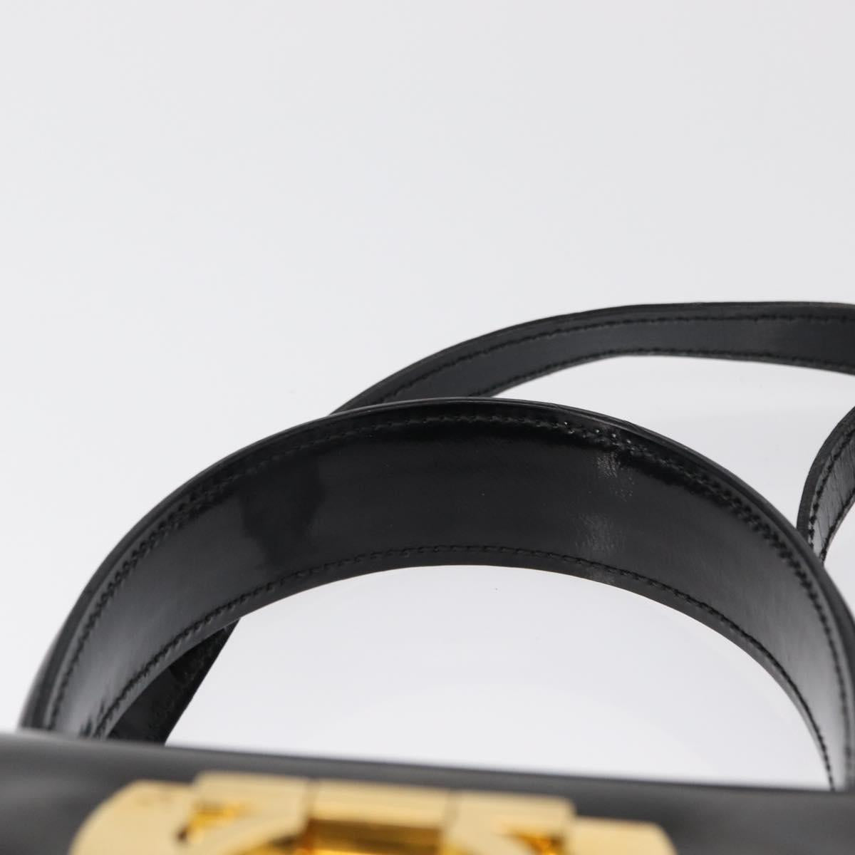 Salvatore Ferragamo Gancini Hand Bag Patent leather 2way Black Gold Auth bs32178