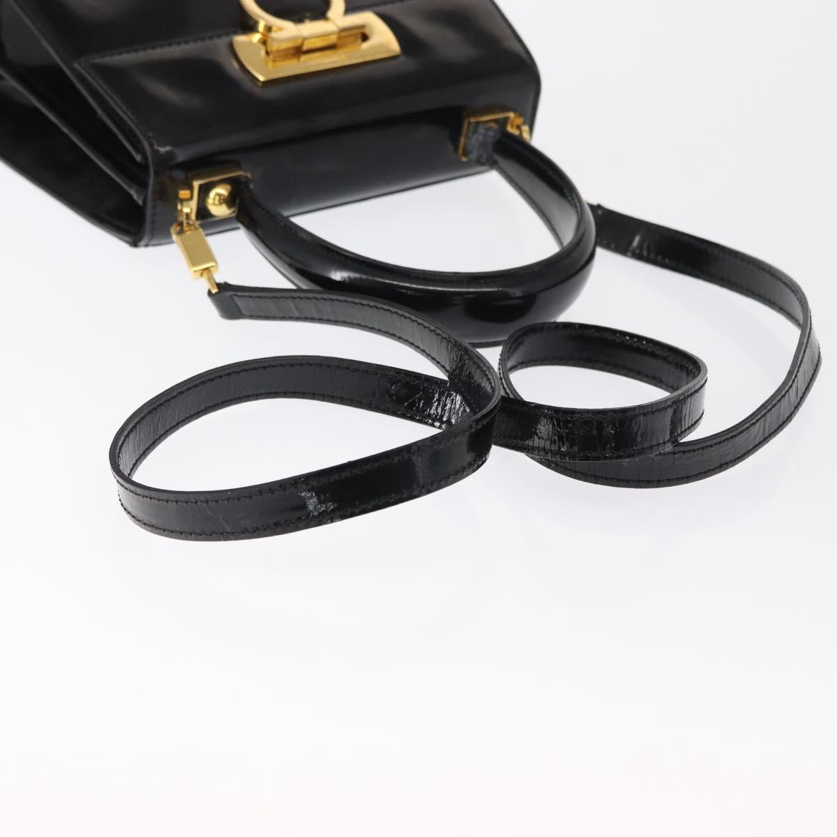 Salvatore Ferragamo Gancini Hand Bag Patent leather 2way Black Gold Auth bs32178