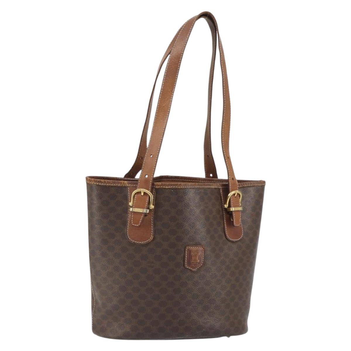 CELINE Macadam Canvas Tote Bag PVC Leather Brown Gold Auth bs32180