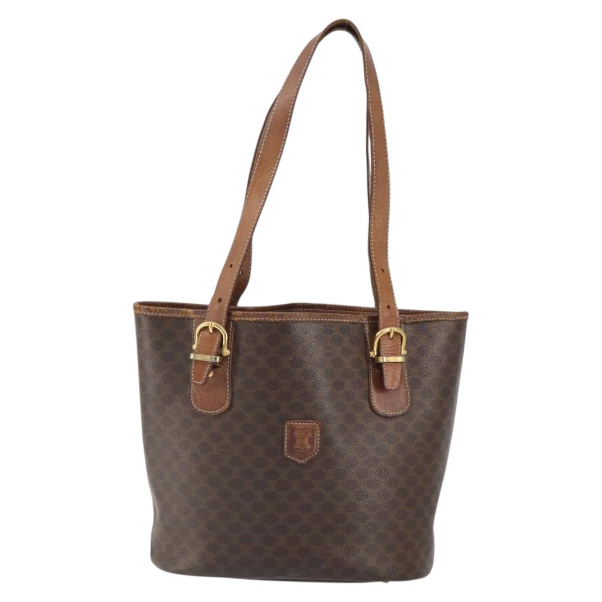 CELINE Macadam Canvas Tote Bag PVC Leather Brown Gold Auth bs32180