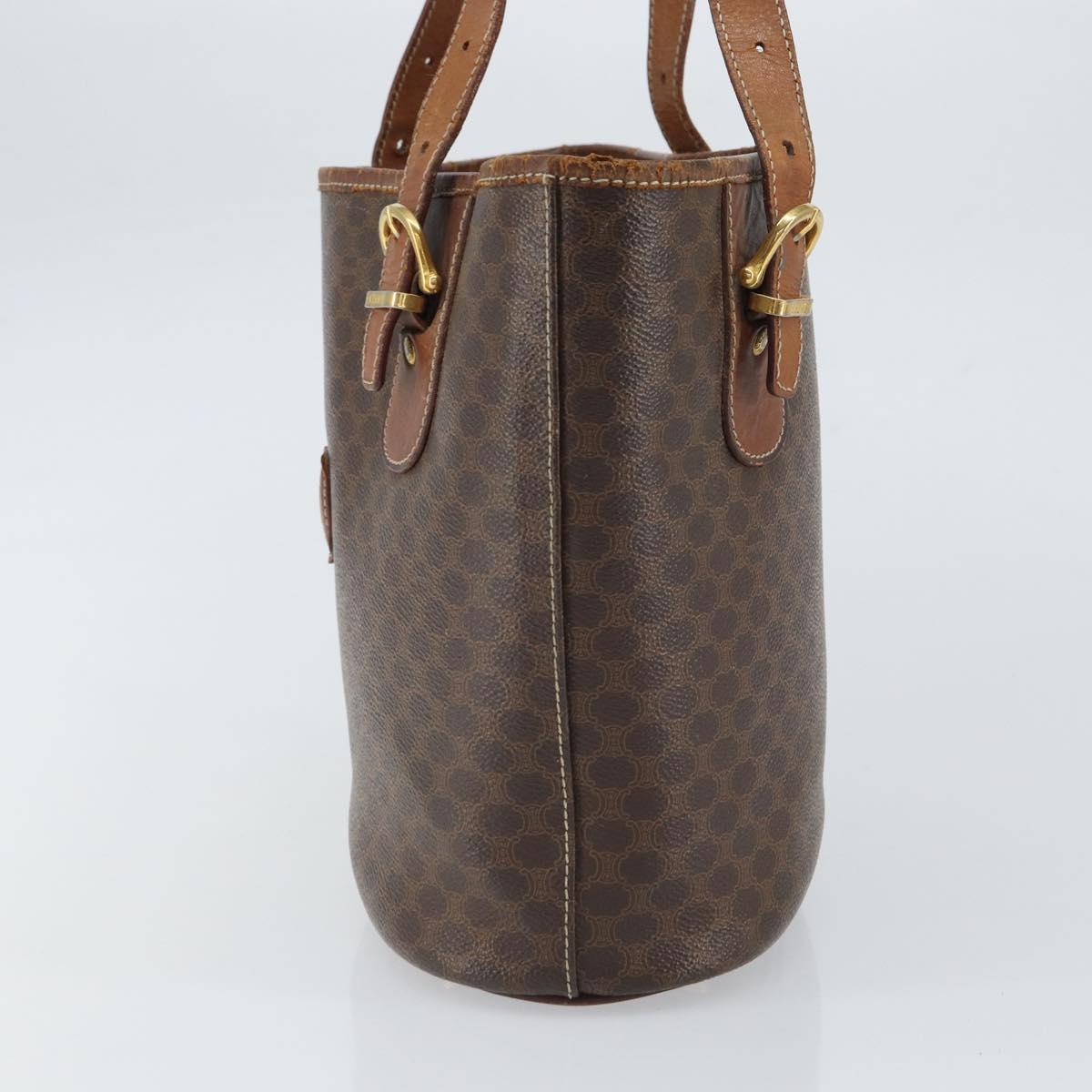 CELINE Macadam Canvas Tote Bag PVC Leather Brown Gold Auth bs32180