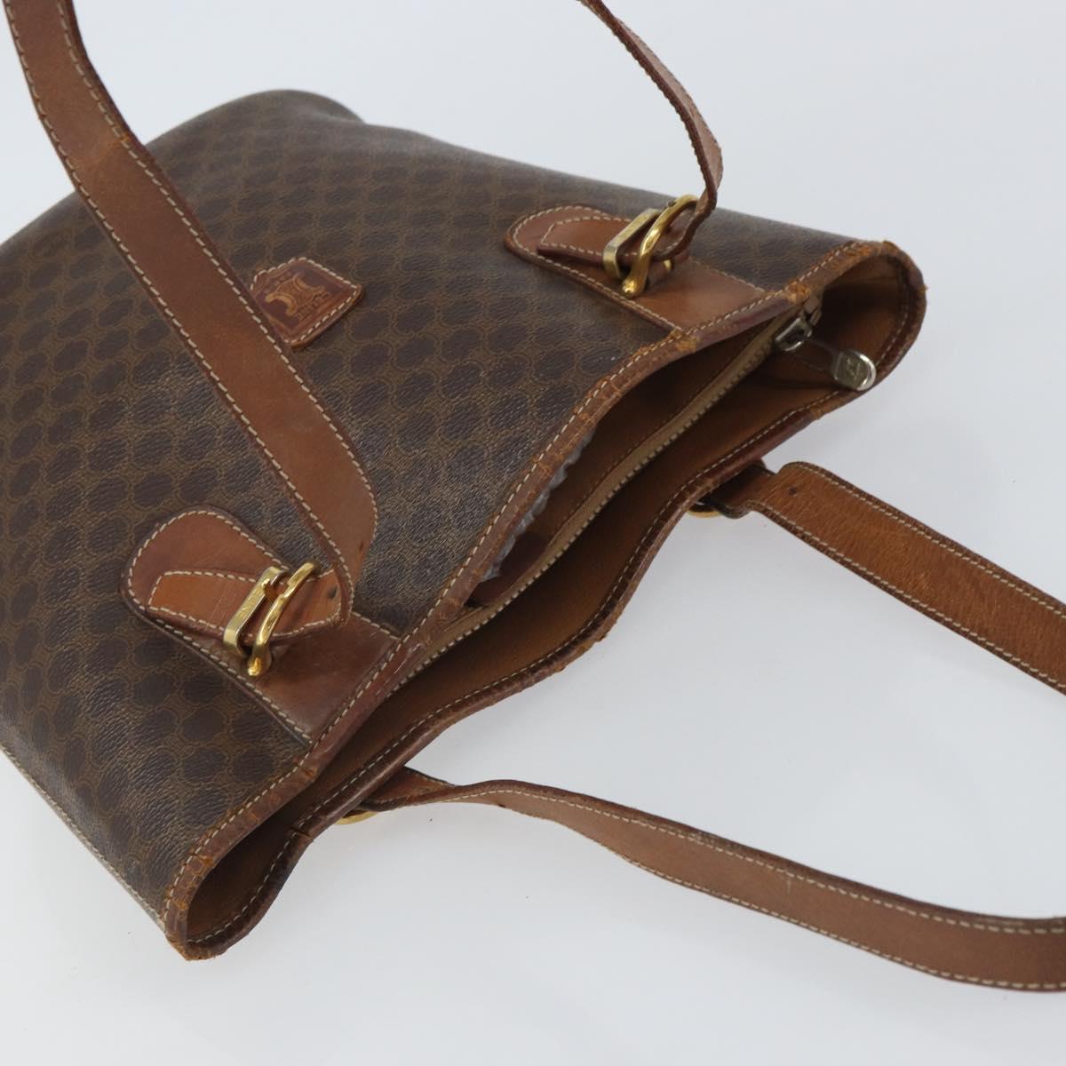 CELINE Macadam Canvas Tote Bag PVC Leather Brown Gold Auth bs32180