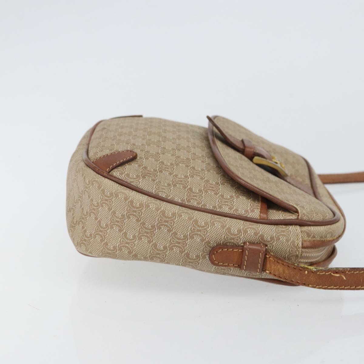 CELINE Macadam Canvas Shoulder Bag PVC Beige Gold Auth bs32181