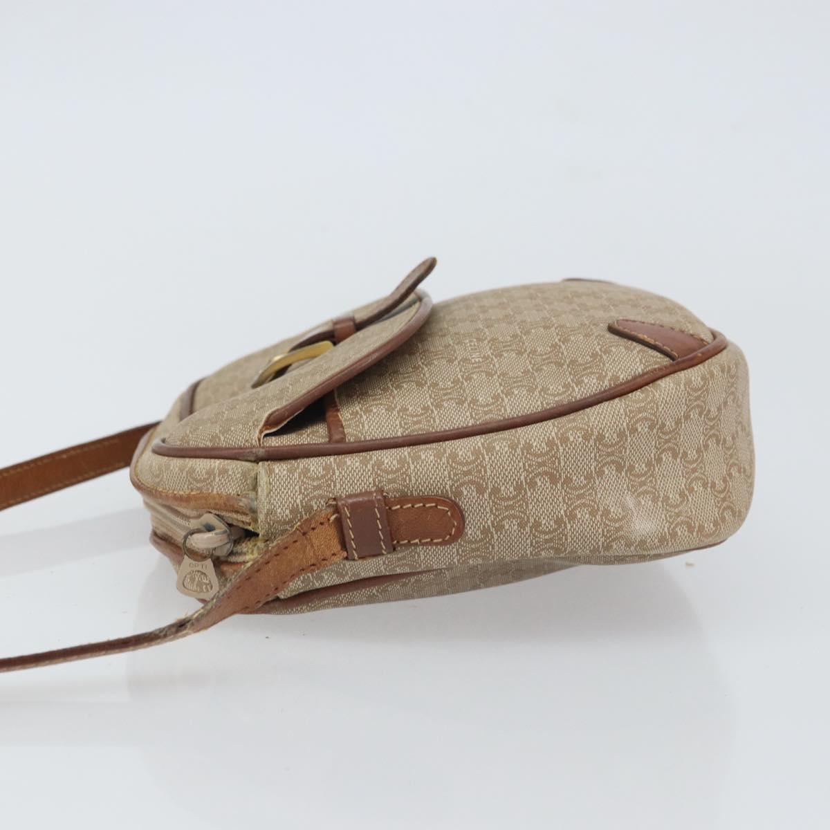 CELINE Macadam Canvas Shoulder Bag PVC Beige Gold Auth bs32181