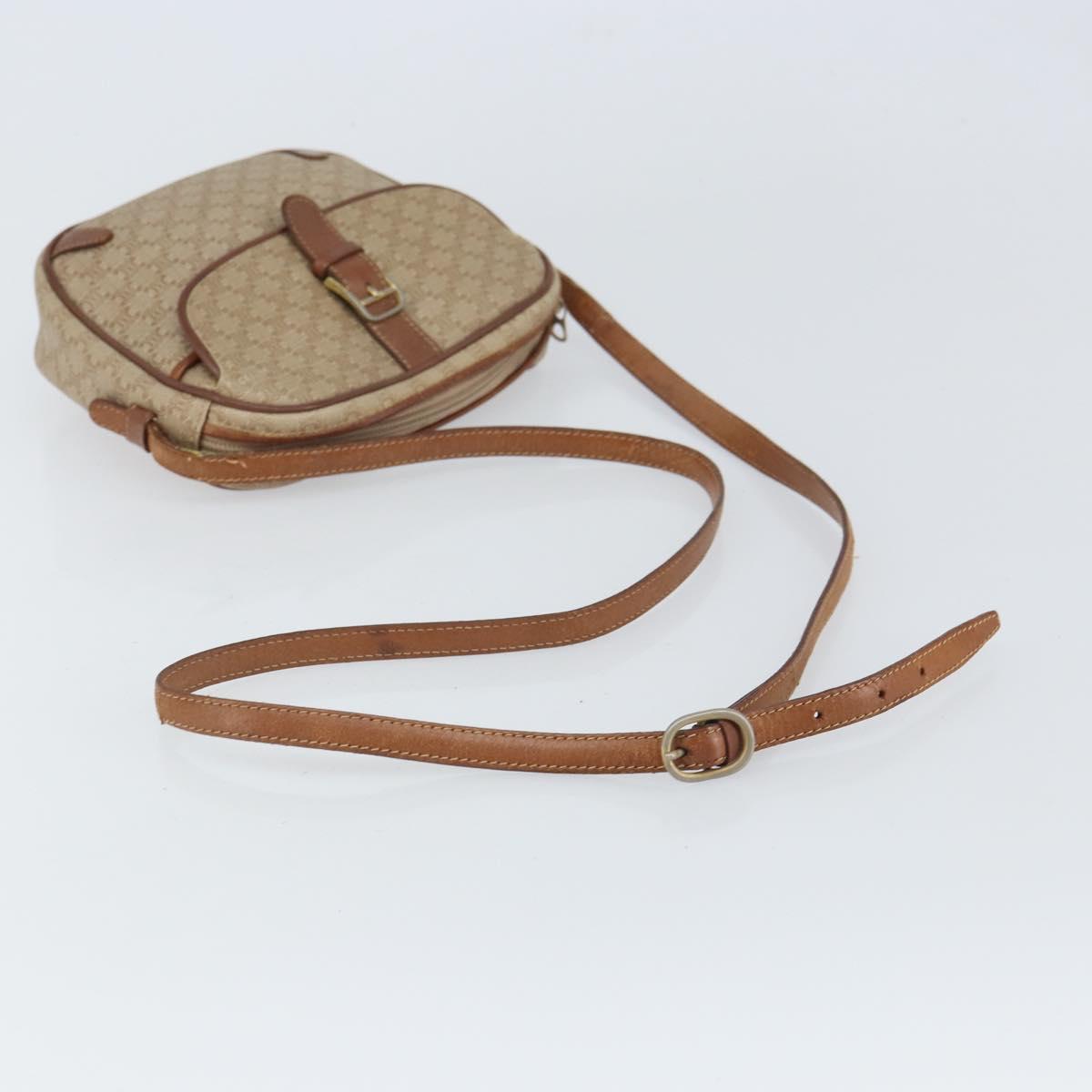 CELINE Macadam Canvas Shoulder Bag PVC Beige Gold Auth bs32181