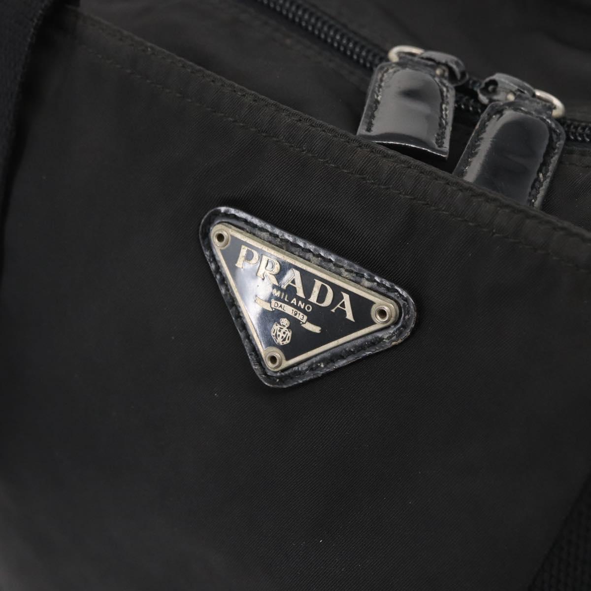 PRADA Tote Bag Nylon Black Silver Auth bs32184