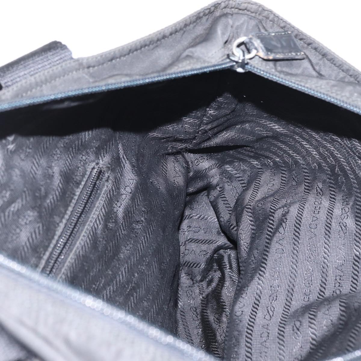 PRADA Tote Bag Nylon Black Silver Auth bs32184