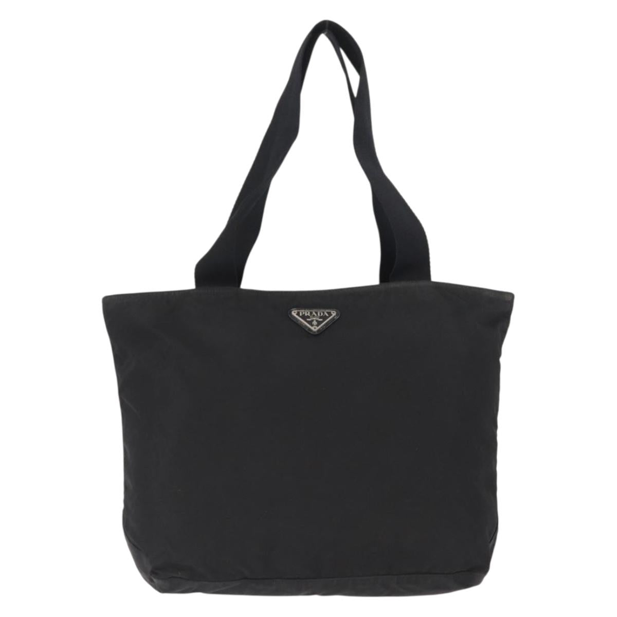 PRADA Tote Bag Nylon Black Silver Auth bs32184