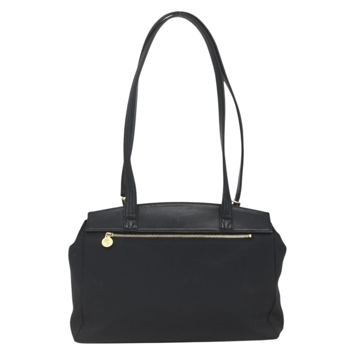 Gianni Versace Tote Bag Nylon Leather Black Gold Auth bs32188