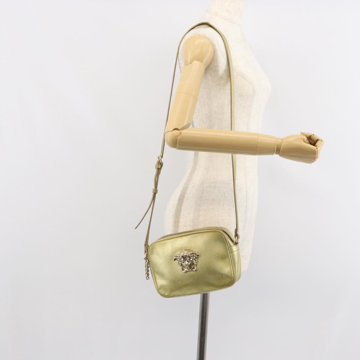 VERSACE Shoulder Bag Leather Gold Auth bs32189