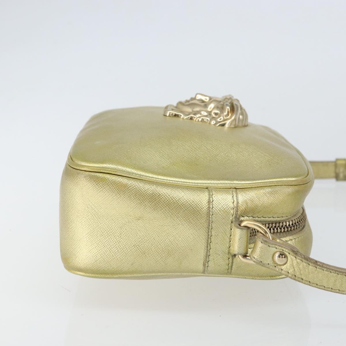 VERSACE Shoulder Bag Leather Gold Auth bs32189