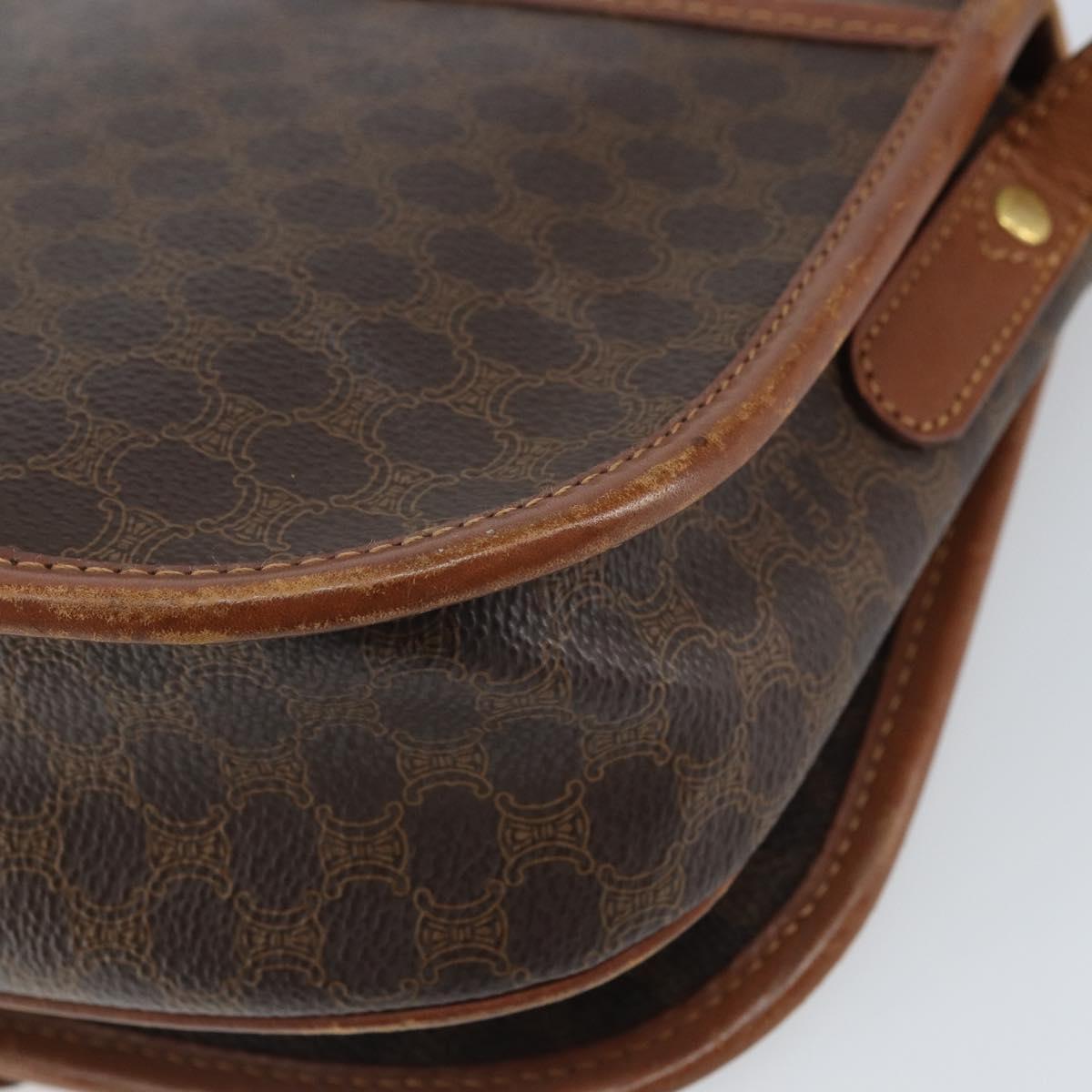 CELINE Macadam Canvas Shoulder Bag PVC Leather Brown Gold Auth bs32191