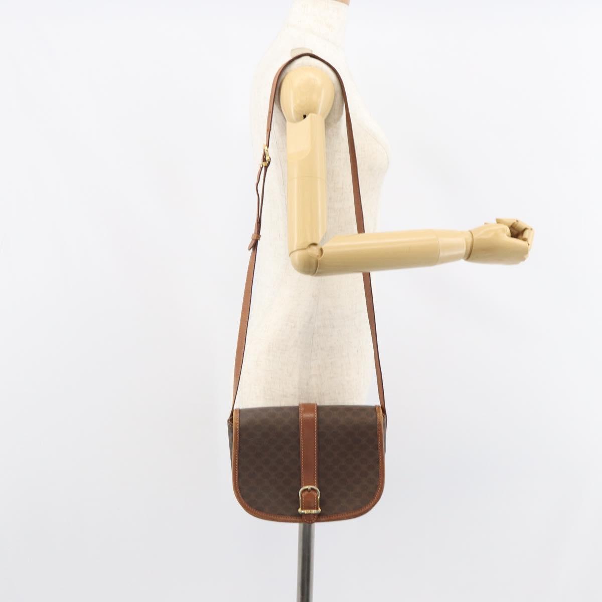 CELINE Macadam Canvas Shoulder Bag PVC Leather Brown Gold Auth bs32191