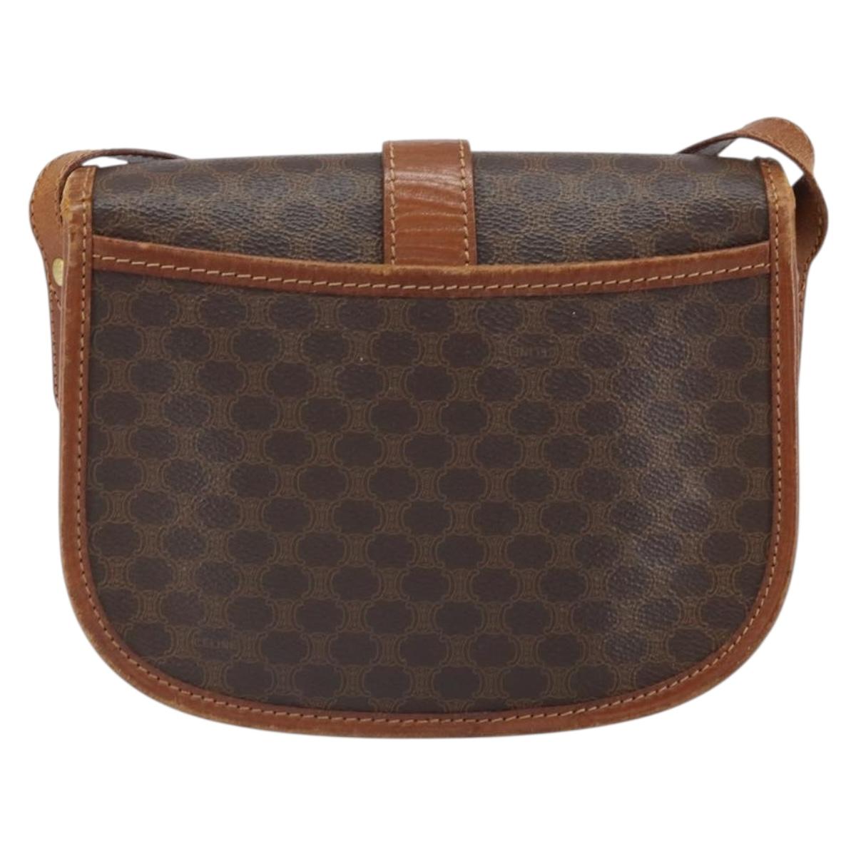 CELINE Macadam Canvas Shoulder Bag PVC Leather Brown Gold Auth bs32191