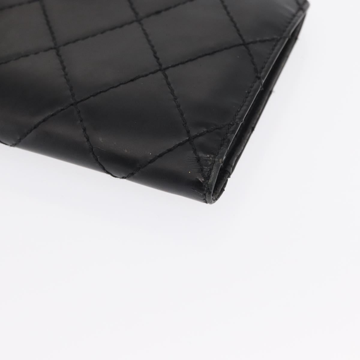 CHANEL Matelasse Long Wallet Leather Black Gold CC Auth bs32198