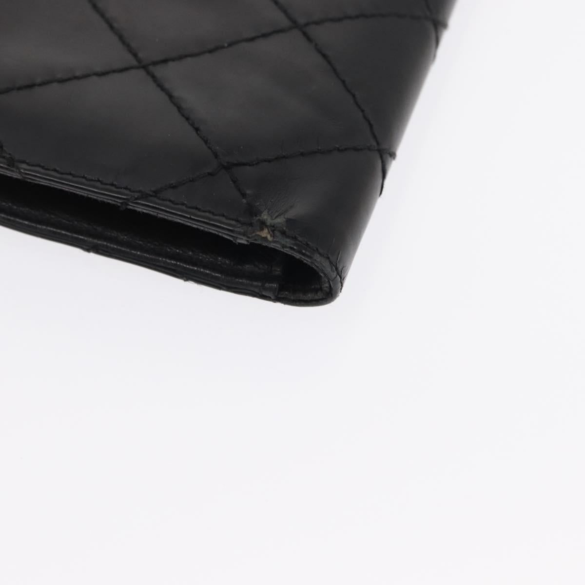 CHANEL Matelasse Long Wallet Leather Black Gold CC Auth bs32198