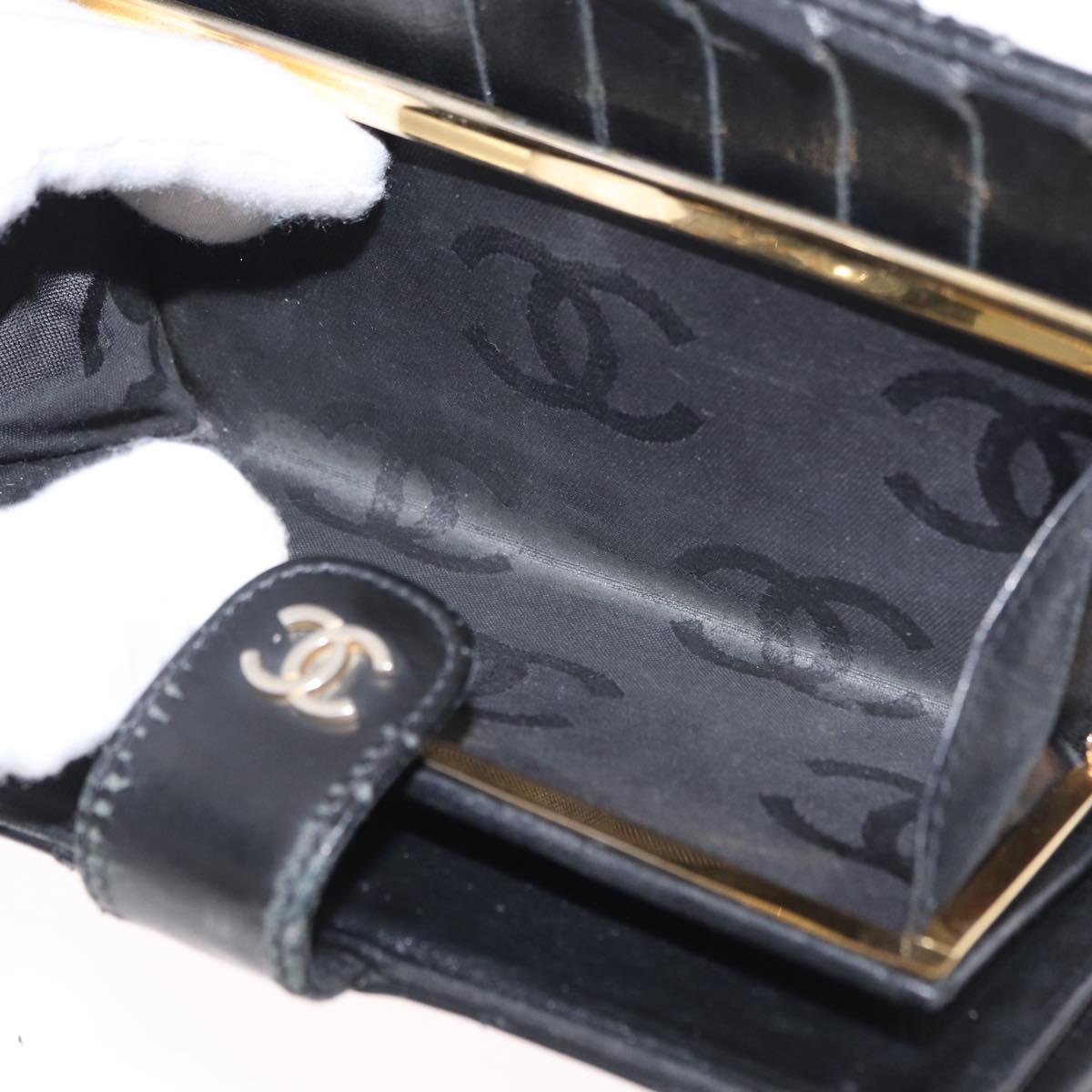 CHANEL Matelasse Long Wallet Leather Black Gold CC Auth bs32198