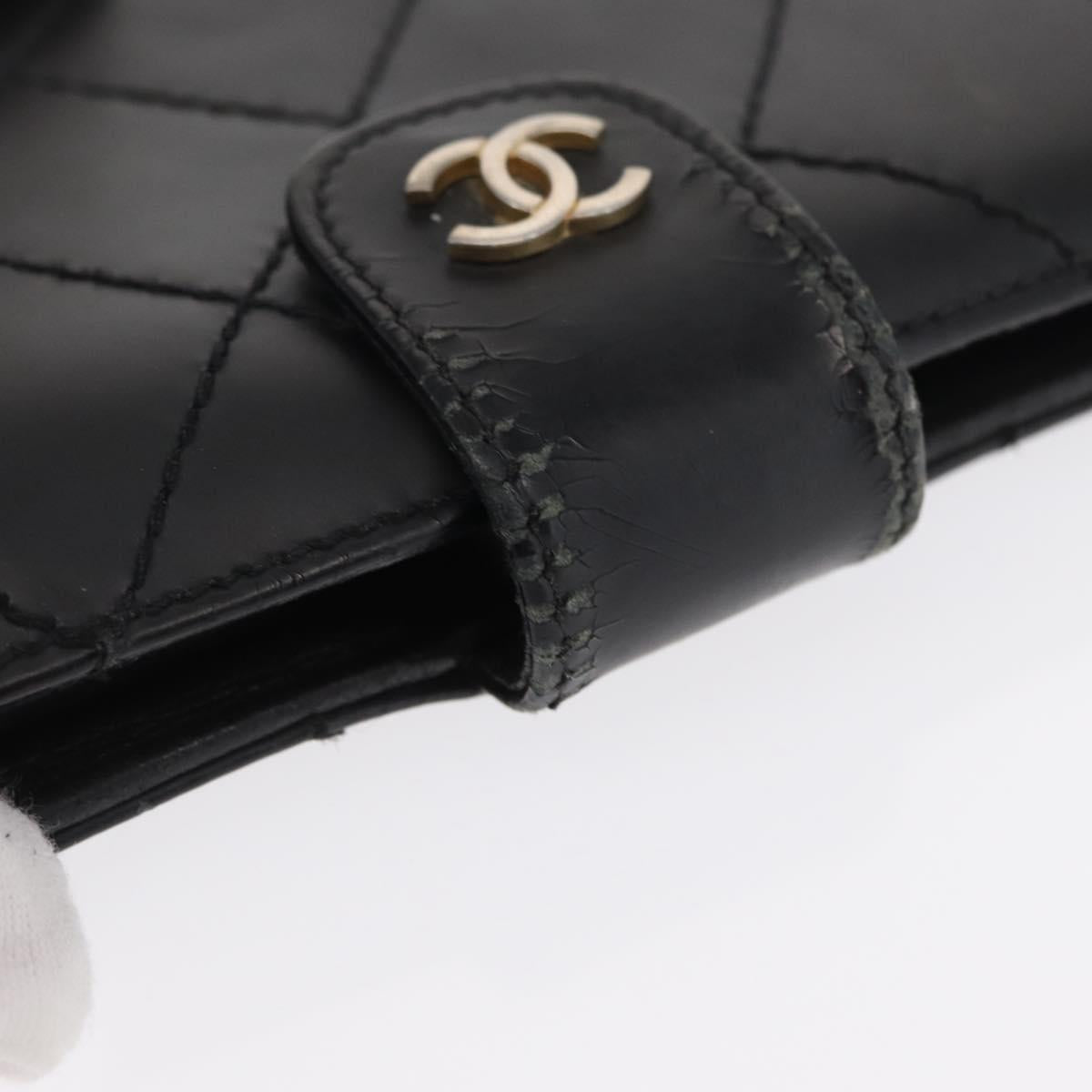 CHANEL Matelasse Long Wallet Leather Black Gold CC Auth bs32198