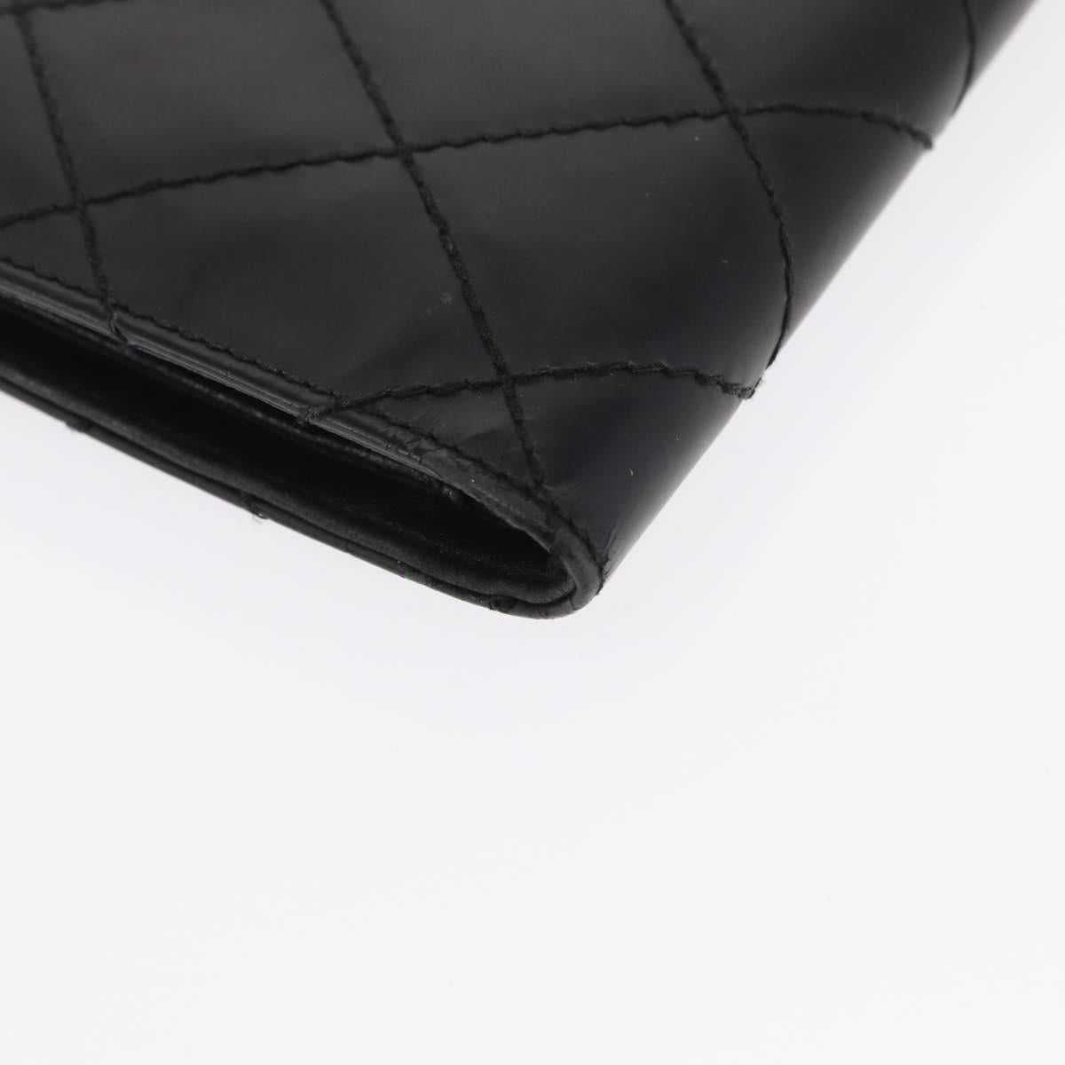 CHANEL Matelasse Long Wallet Leather Black Gold CC Auth bs32198