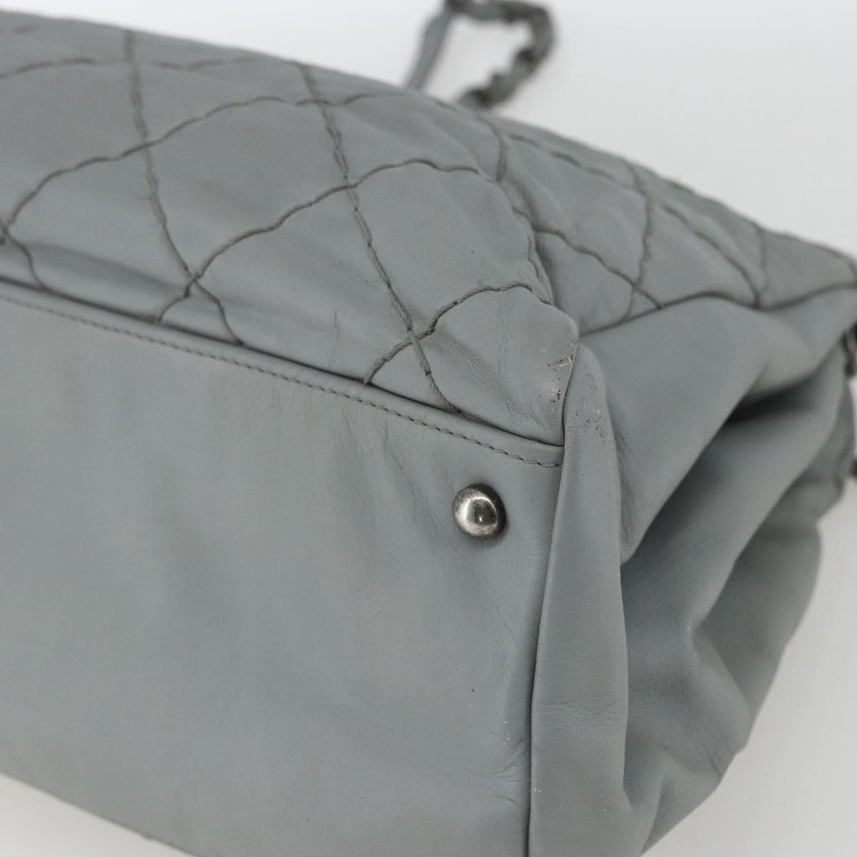 CHANEL Ultra Stitch Chain Shoulder Bag Leather Gray CC Auth bs32201
