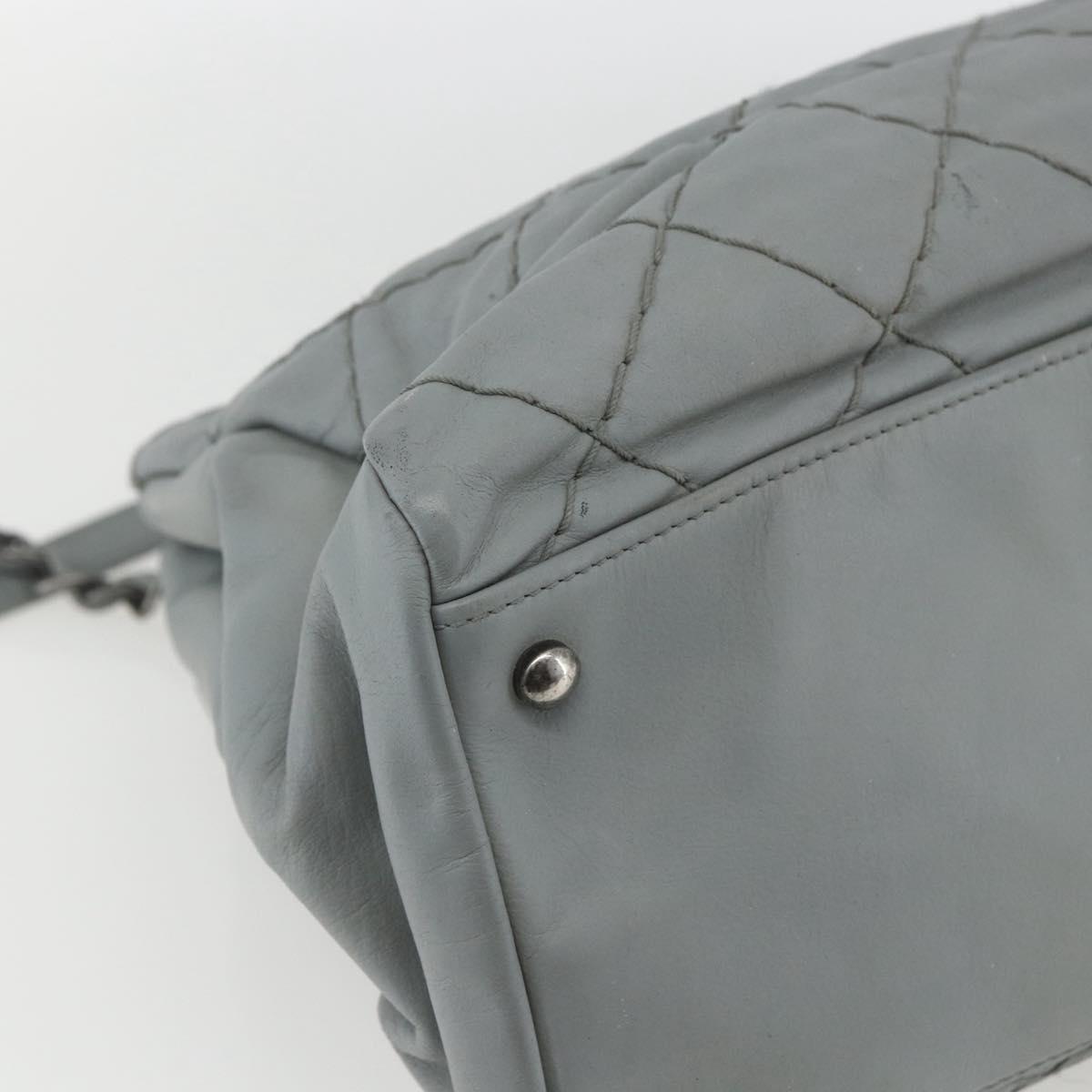 CHANEL Ultra Stitch Chain Shoulder Bag Leather Gray CC Auth bs32201