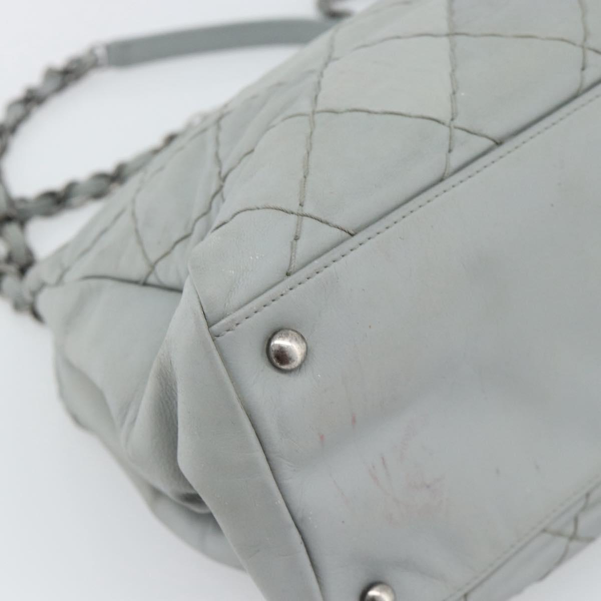 CHANEL Ultra Stitch Chain Shoulder Bag Leather Gray CC Auth bs32201