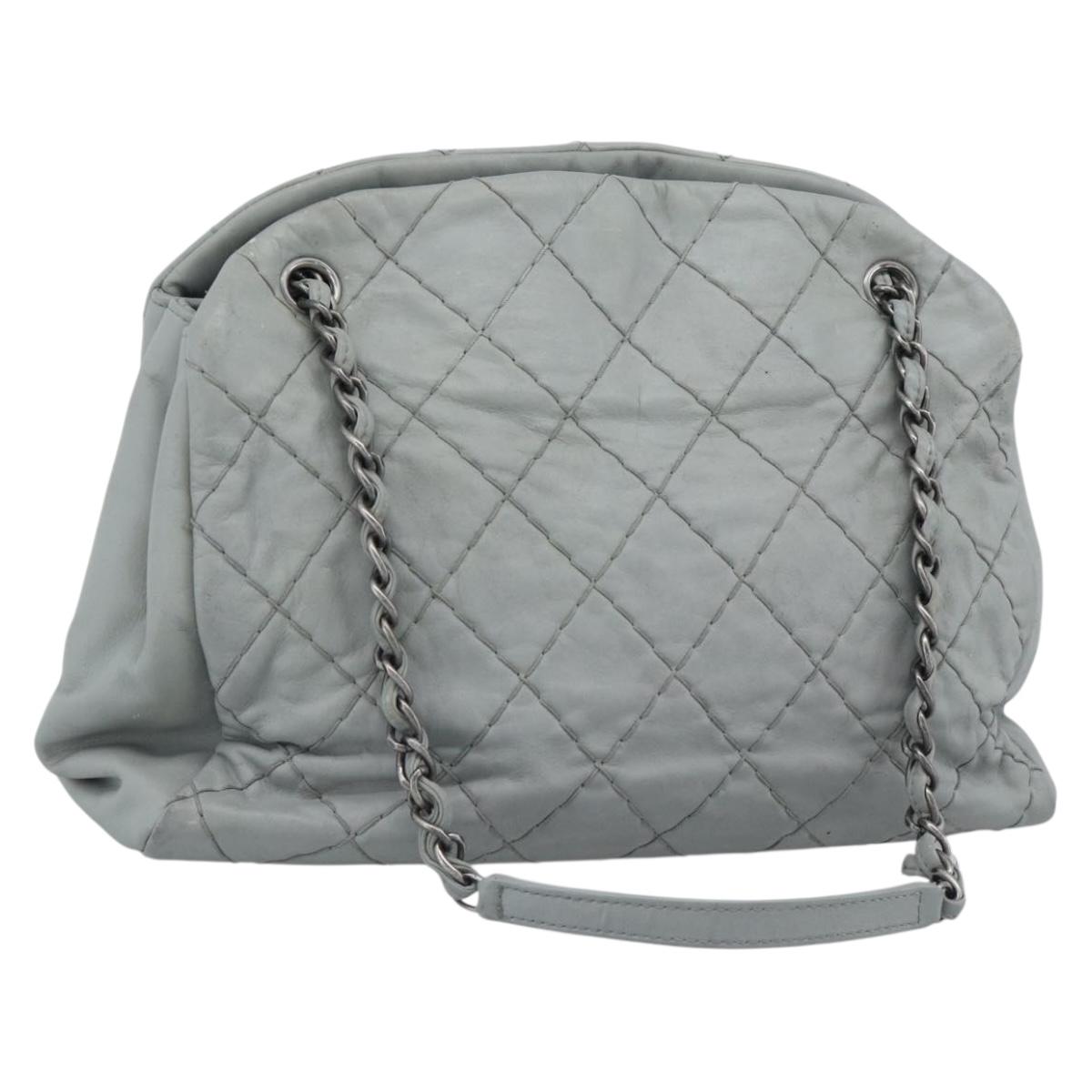 CHANEL Ultra Stitch Chain Shoulder Bag Leather Gray CC Auth bs32201