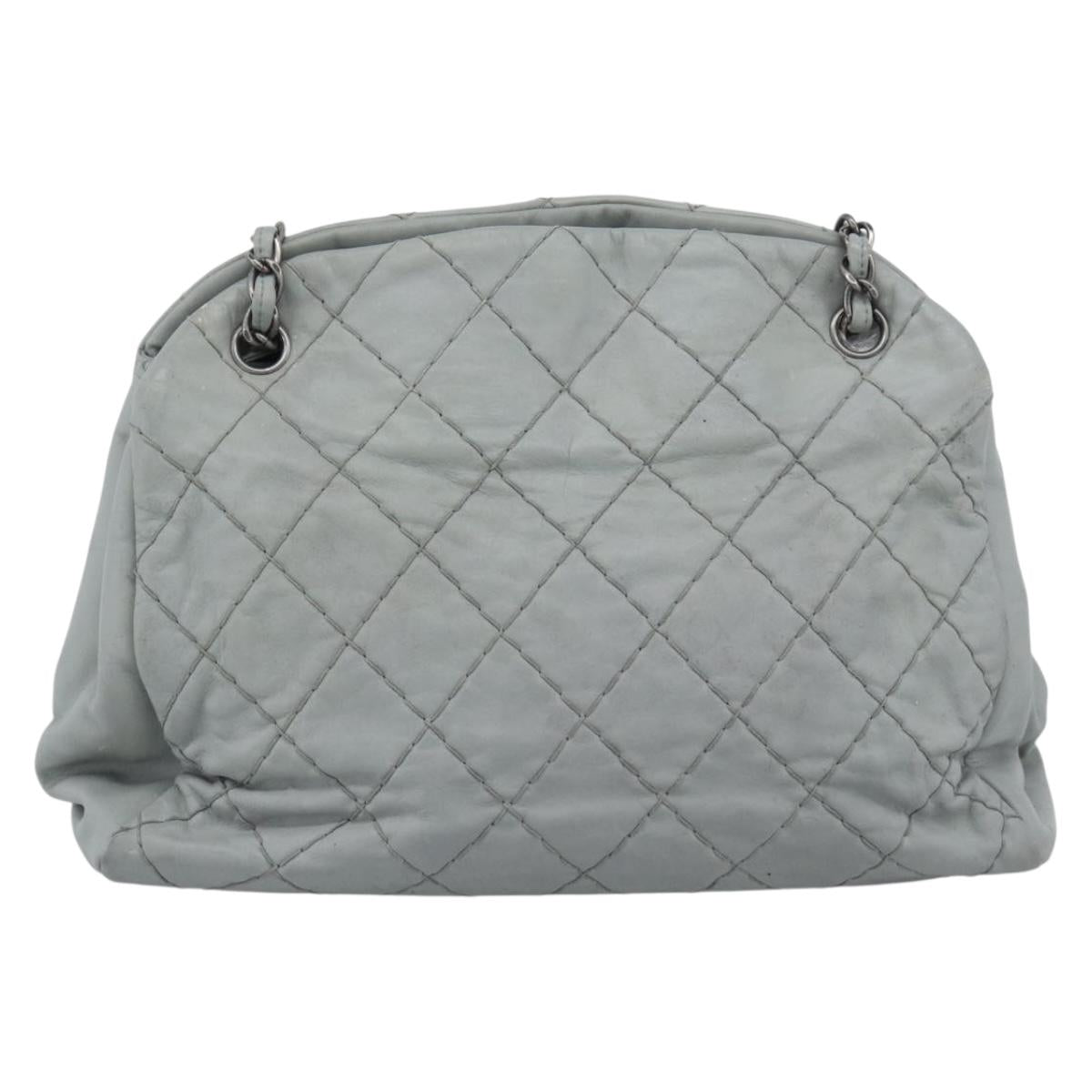 CHANEL Ultra Stitch Chain Shoulder Bag Leather Gray CC Auth bs32201