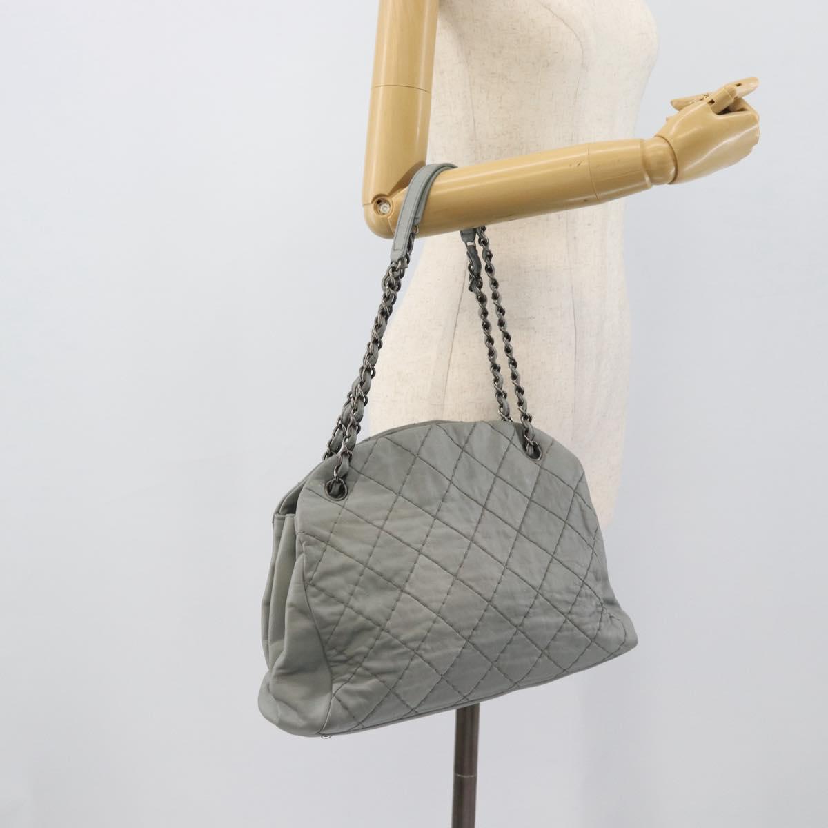 CHANEL Ultra Stitch Chain Shoulder Bag Leather Gray CC Auth bs32201
