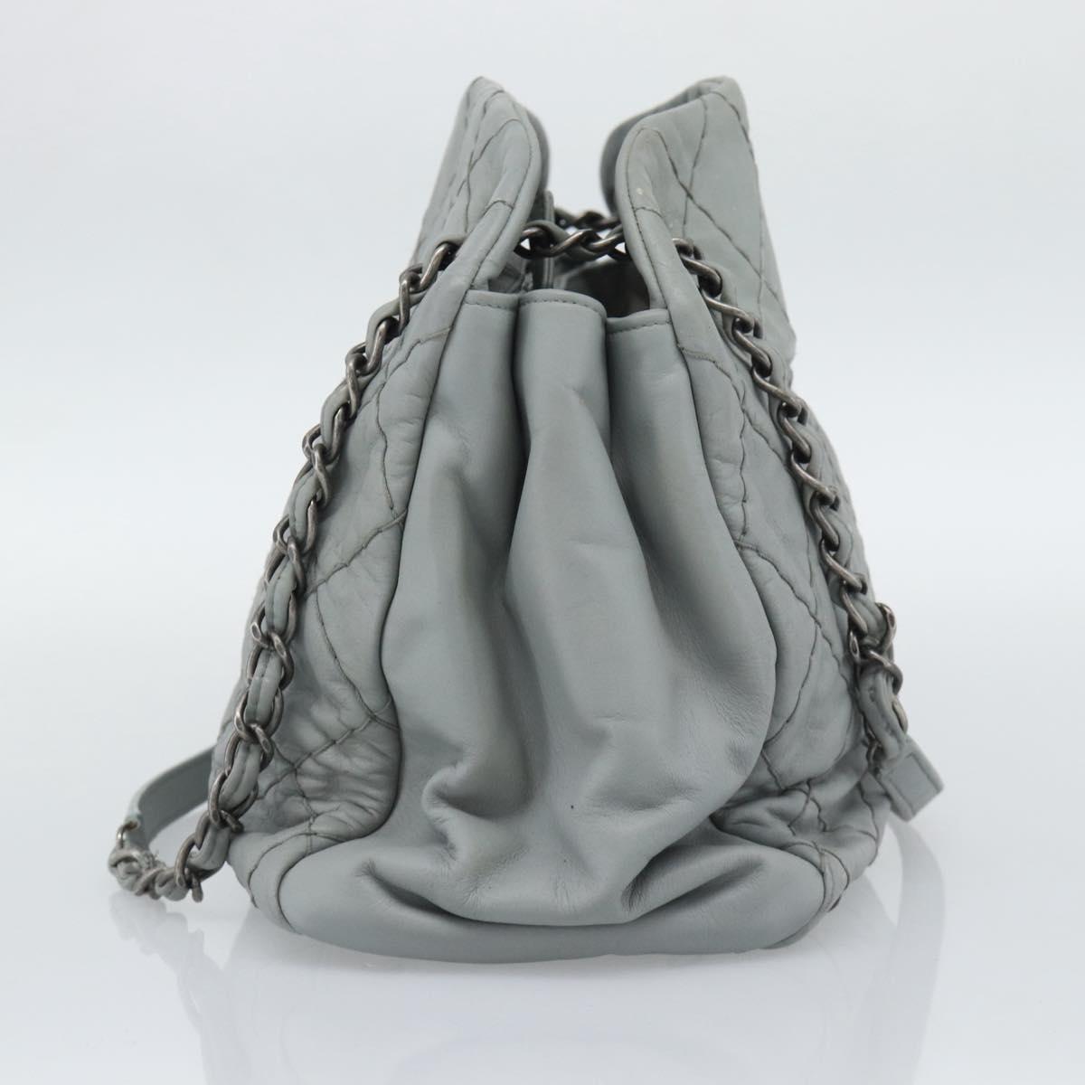 CHANEL Ultra Stitch Chain Shoulder Bag Leather Gray CC Auth bs32201