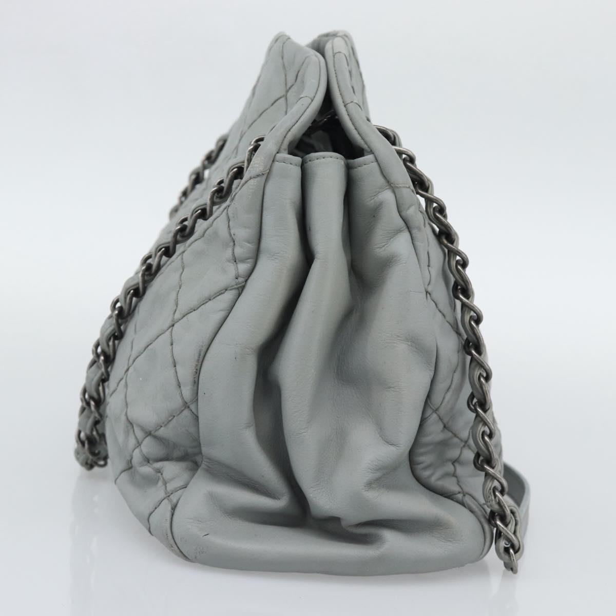 CHANEL Ultra Stitch Chain Shoulder Bag Leather Gray CC Auth bs32201