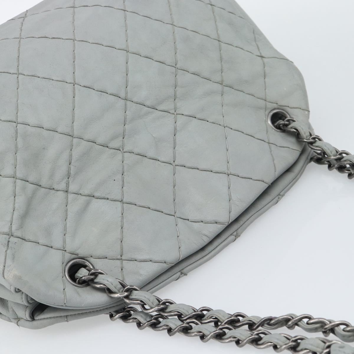 CHANEL Ultra Stitch Chain Shoulder Bag Leather Gray CC Auth bs32201