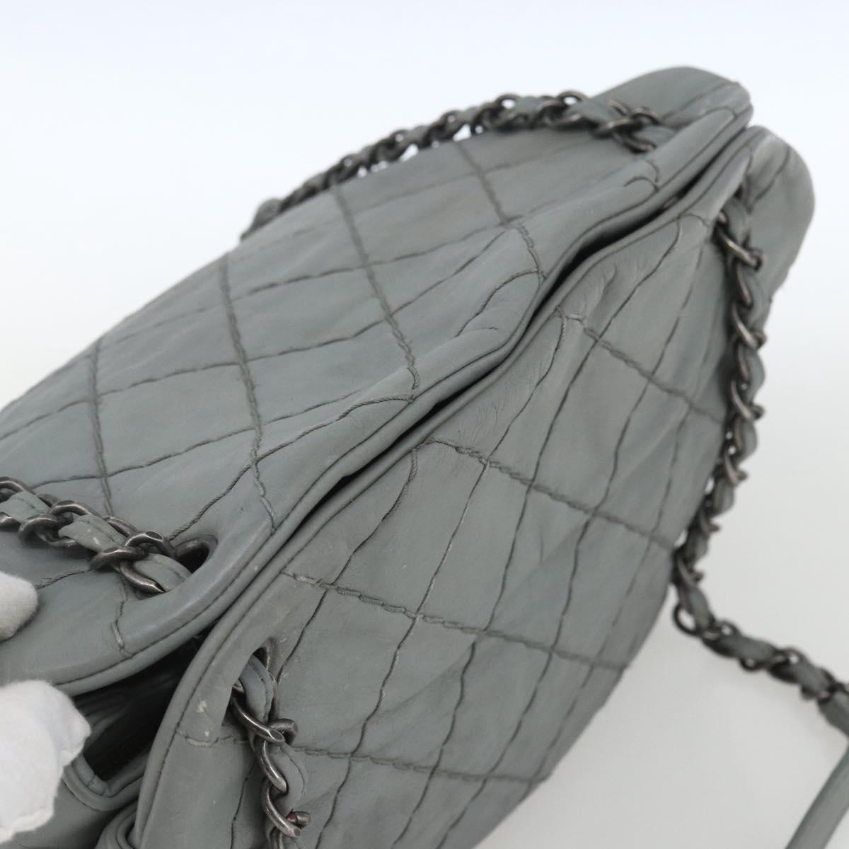 CHANEL Ultra Stitch Chain Shoulder Bag Leather Gray CC Auth bs32201