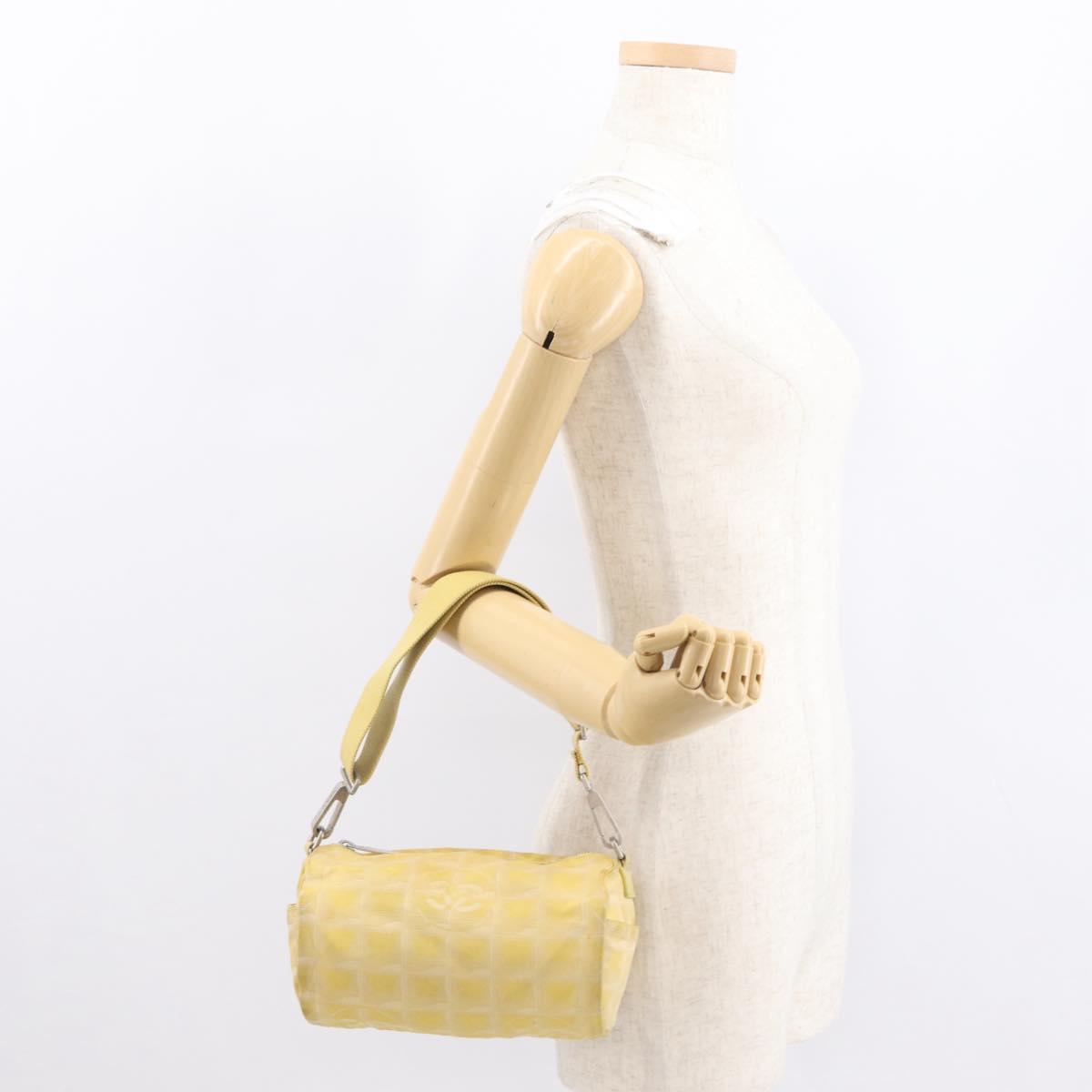 CHANEL New Travel line Shoulder Bag Nylon Yellow Silver CC Auth bs32204