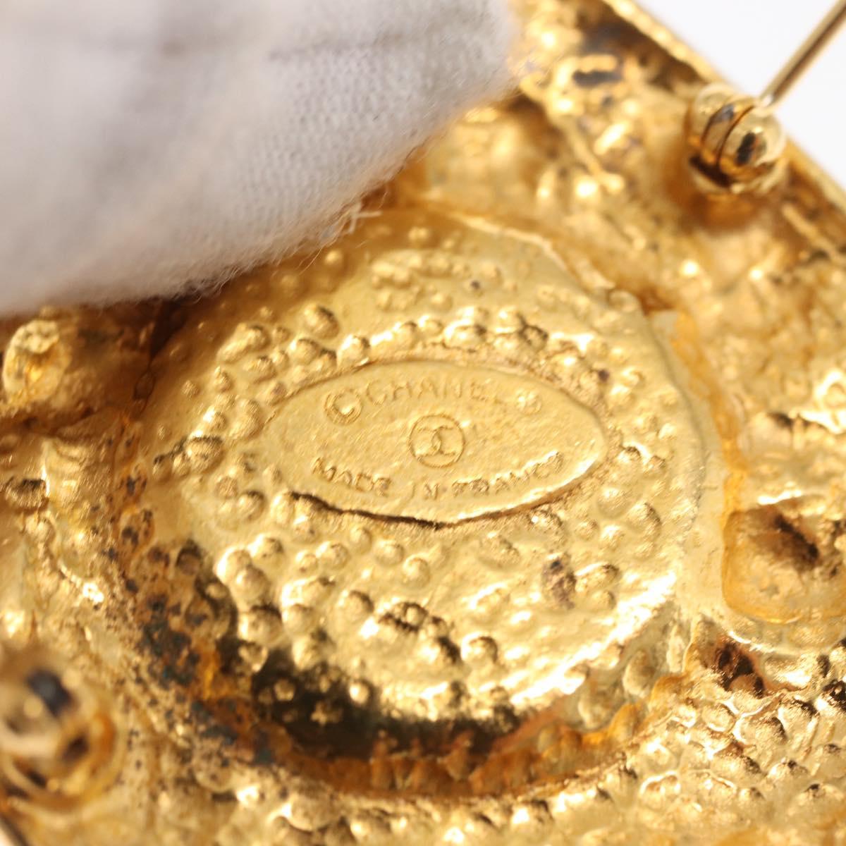 CHANEL Brooch metal Gold Tone CC Auth bs32205