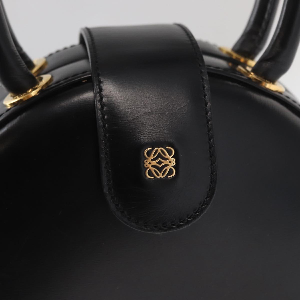 LOEWE Anagram Hand Bag Leather Black Gold Auth bs32207
