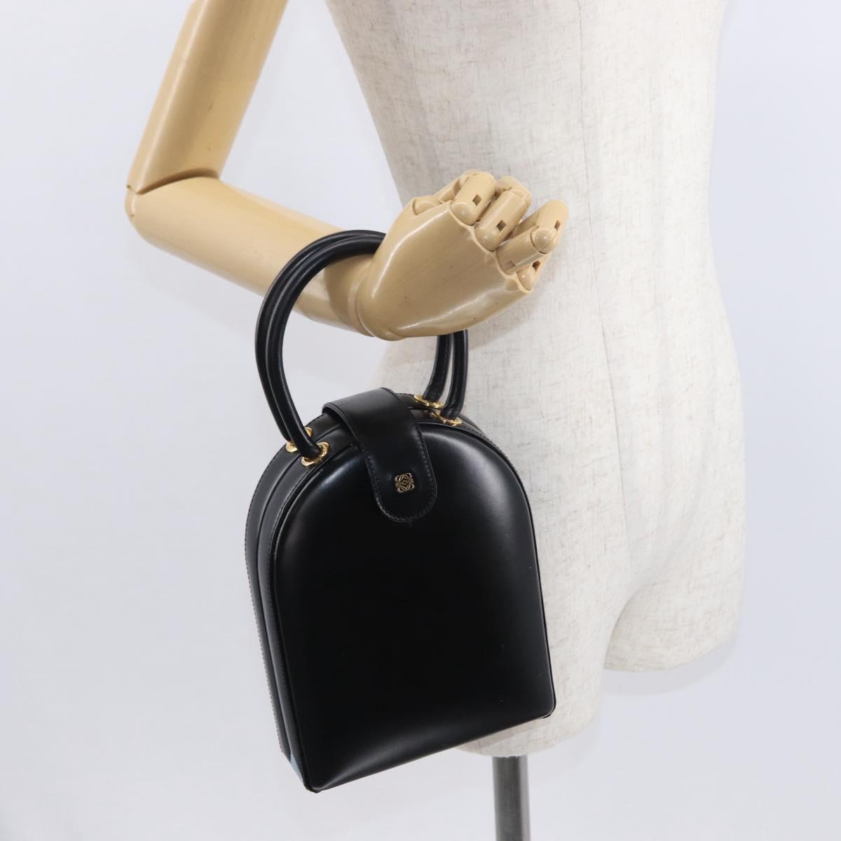 LOEWE Anagram Hand Bag Leather Black Gold Auth bs32207