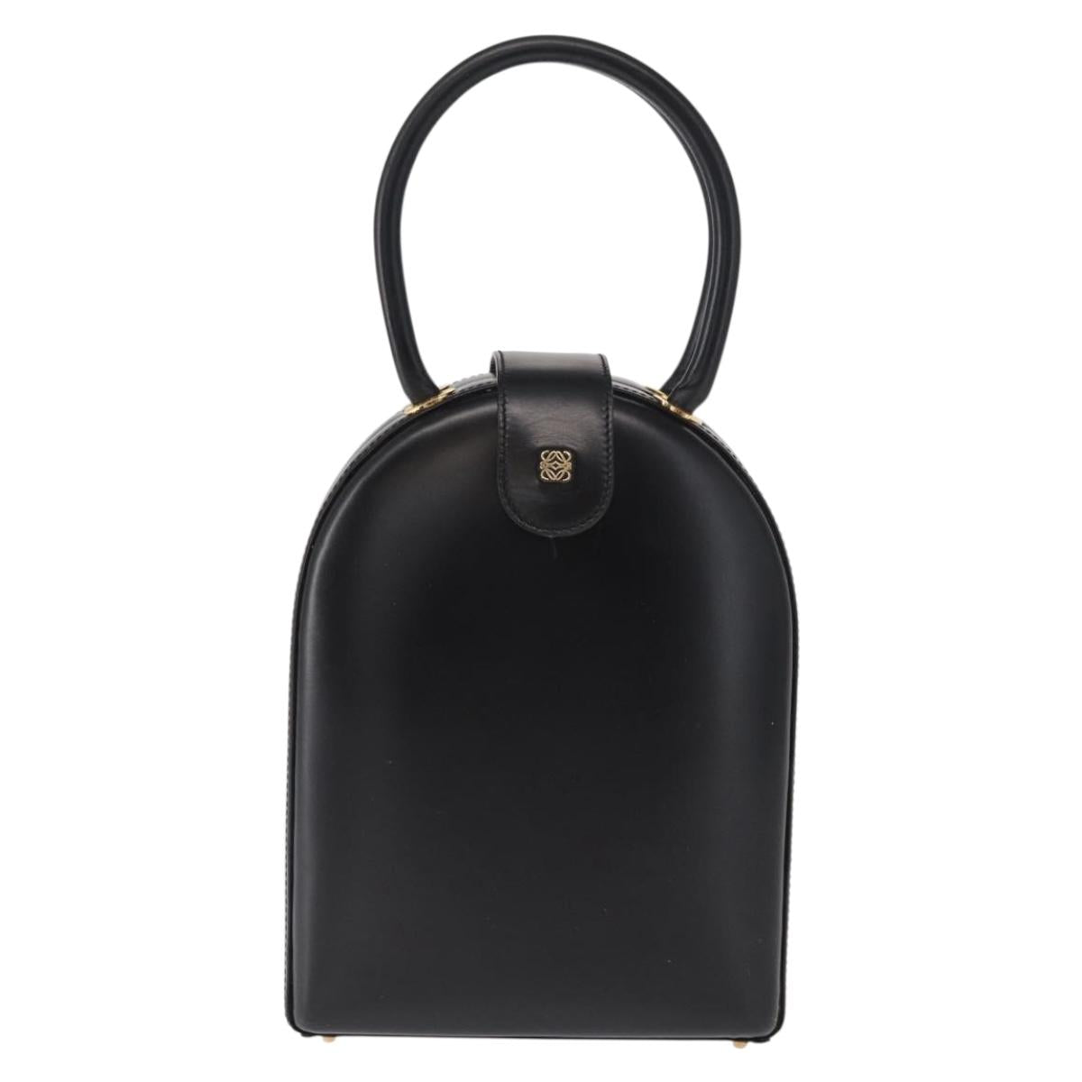 LOEWE Anagram Hand Bag Leather Black Gold Auth bs32207