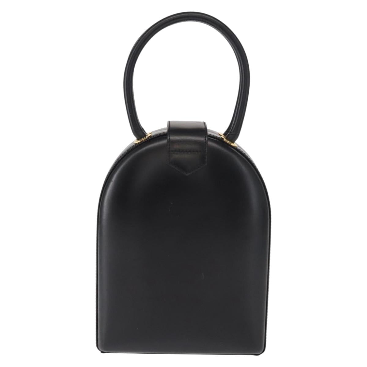 LOEWE Anagram Hand Bag Leather Black Gold Auth bs32207