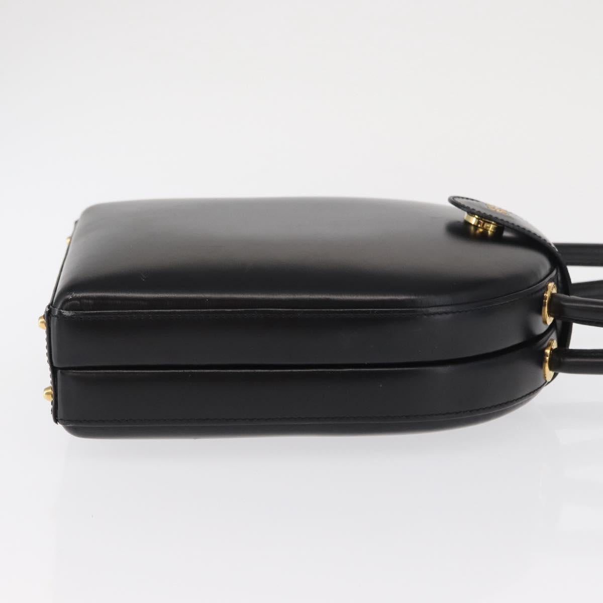 LOEWE Anagram Hand Bag Leather Black Gold Auth bs32207